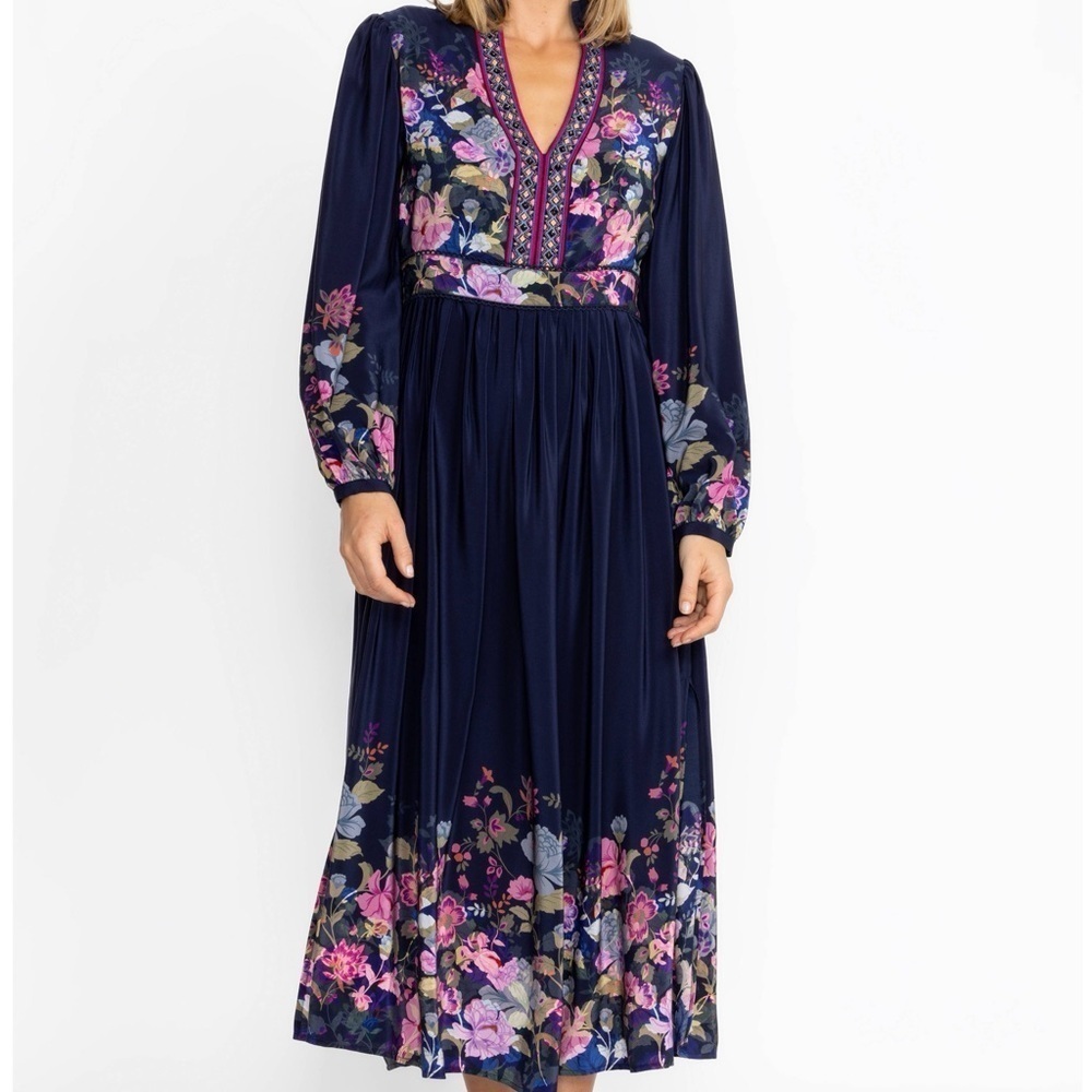 Johnny Was Embroidered jewled VALERIA SILK MAXI DRESS NWT - Picture 3 of 13